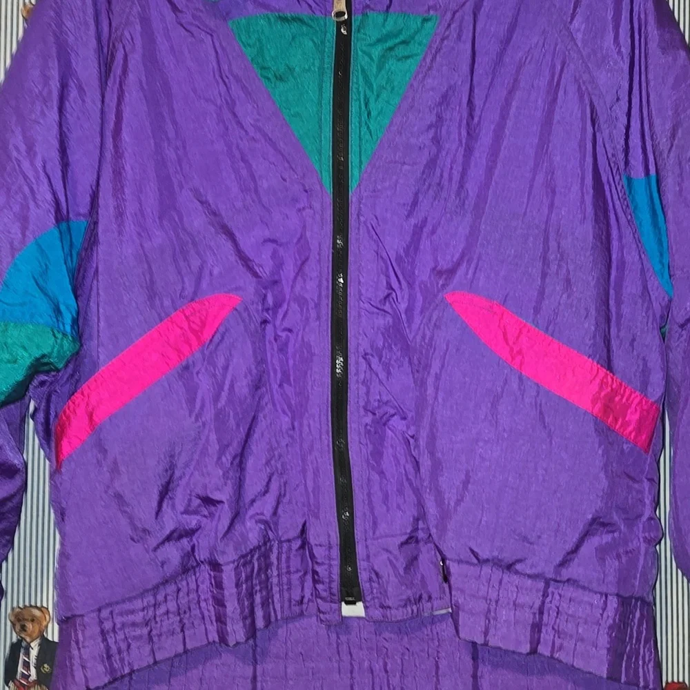 Vintage 80s Hot Spices Reversible Colorblock Ski Outdoor Jacket Purple Pink Blue